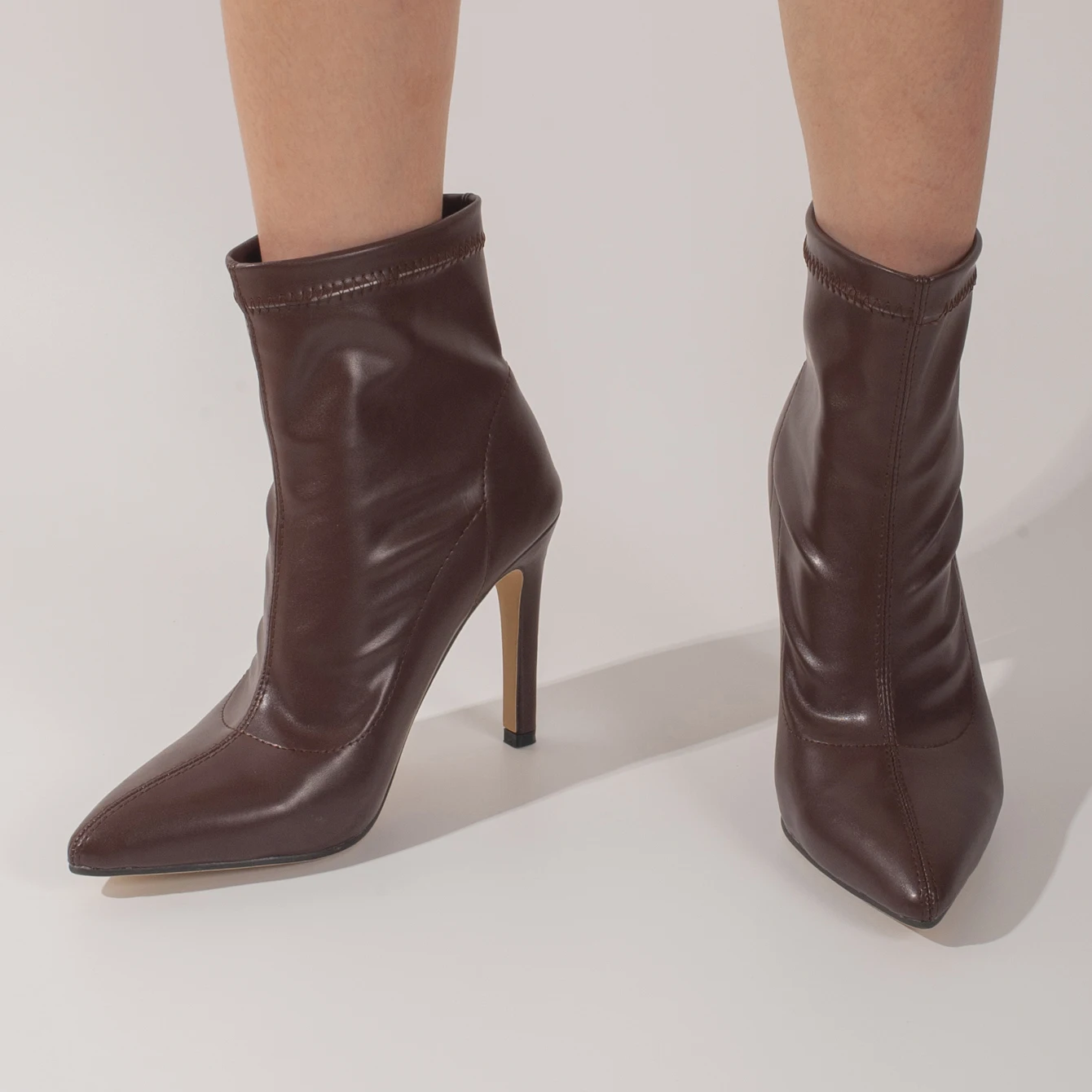 

Genuine Leather Women Ankle Boots Fashion Pointed Toe Solid Color Stiletto High Heels Slim Shoes For Women Plus Size 35-42