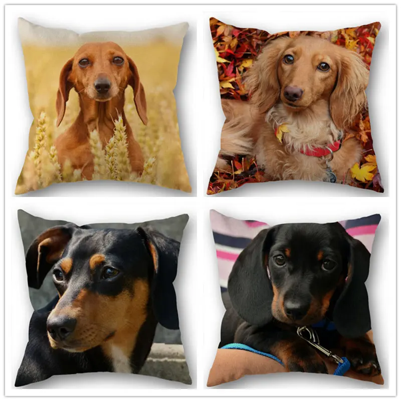 

Custom Dachshund Cotton Linen Square Zippered Pillow Cover For Office Family Customize Your Picture 45*45cm