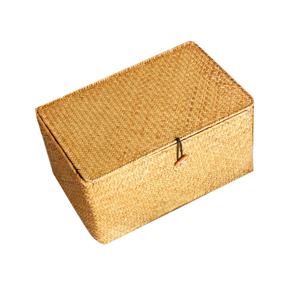 WovenL корзина для хранения с крышкой ротанговая коробка мелочей плетеная