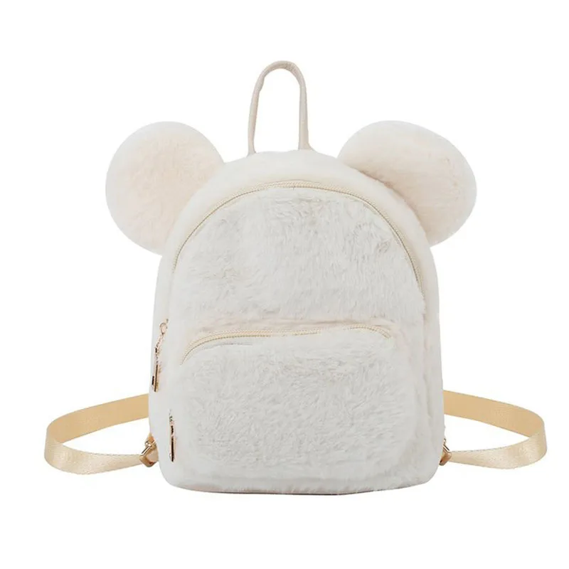 

Double Shoulder Bag Female New Furry Rabbit Ear Plush Backpack Lovely College Soft Girl Furry Student Bag Have Five Colors