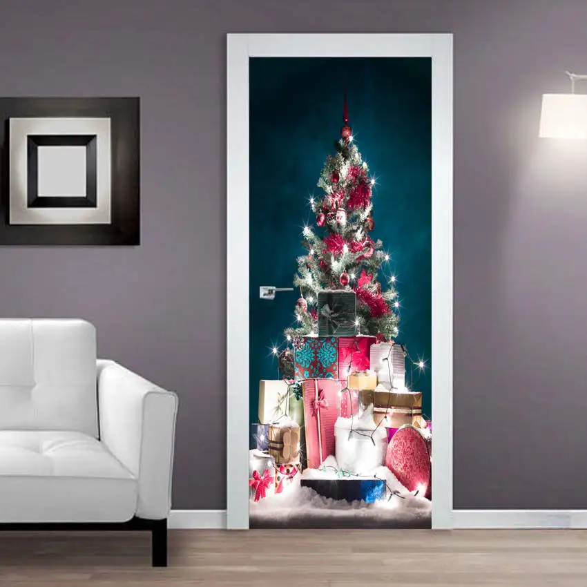 

Christmas Theme Door Stickers 3D Self Adhesive Sticker Holiday Decoration Bedroom Bathroom Living Room Home Furnishing Decorate