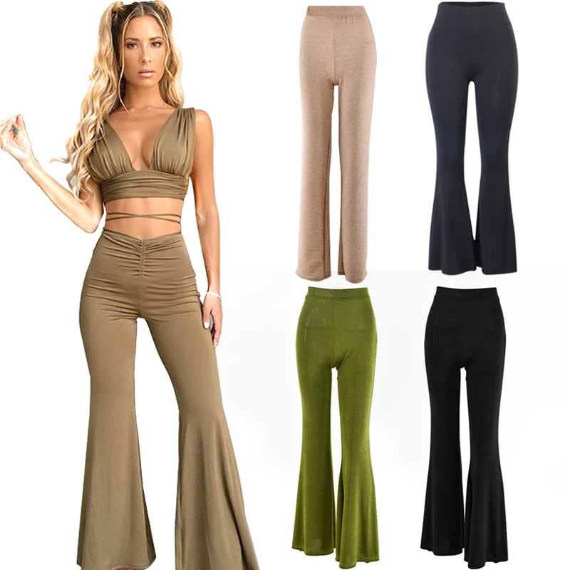 

Women Pants Flared High Waist Flare Pant Spring Autumn Festival Clothes Stretchy Trousers Hippie Boho Tight Bottoms