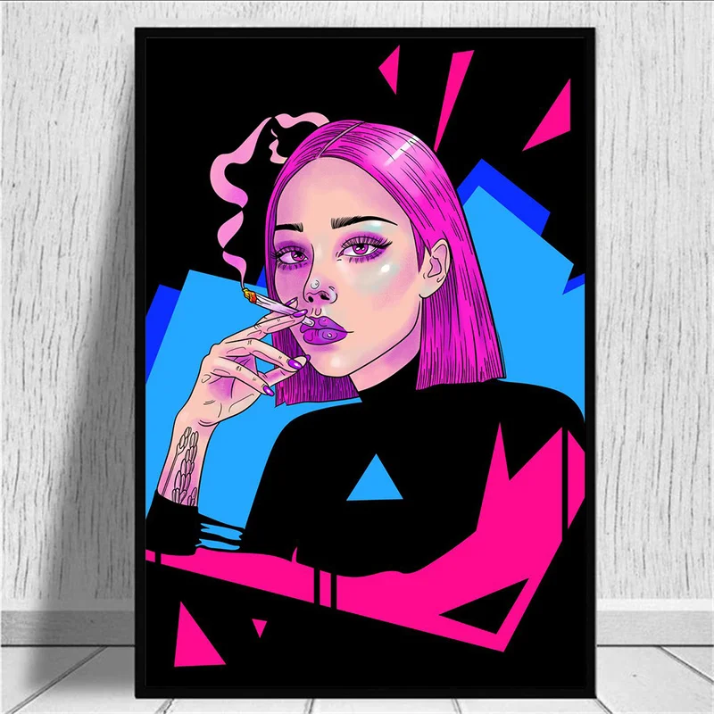 Мультяшная Марихуана курительная девушка цветное Искусство Холст принты