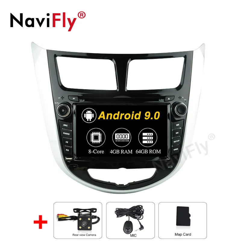 NaviFly Android 9,0 Восьмиядерный автомобильный dvd-плеер для HYUNDAI VERNA/ACCENT/SOLARIS 2011-2012 Автомобильный мультимедийный радио Поддержка DVR wifi - Цвет: 64G add camera