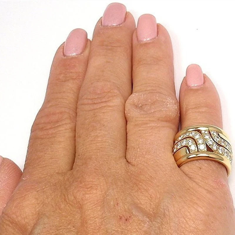 Уникальный Стиль большое Золотое кольцо на палец с кристаллами для вечерние
