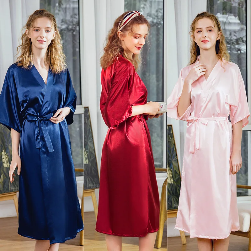 

Bride Bridesmaid Wedding Robe Dressing Gown Spring Summer Women Satin Bathrobe Sleepwear Sexy Long Nightwear Casual Home Dress