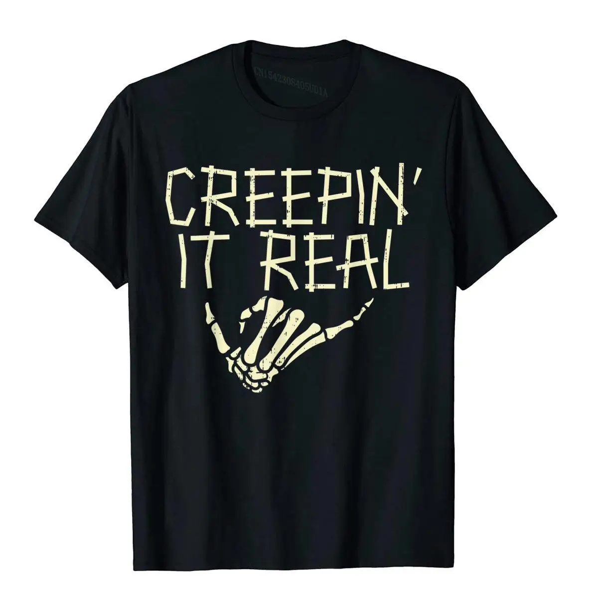 

Creepin It Real Skeleton Hand Shaka Funny Halloween T-Shirt Tops T Shirt On Sale Printing Cotton Youth Top T-Shirts 3D Style