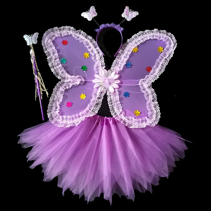 Сказочный Детский костюм с крыльями бабочки для девочек Радужное платье маской