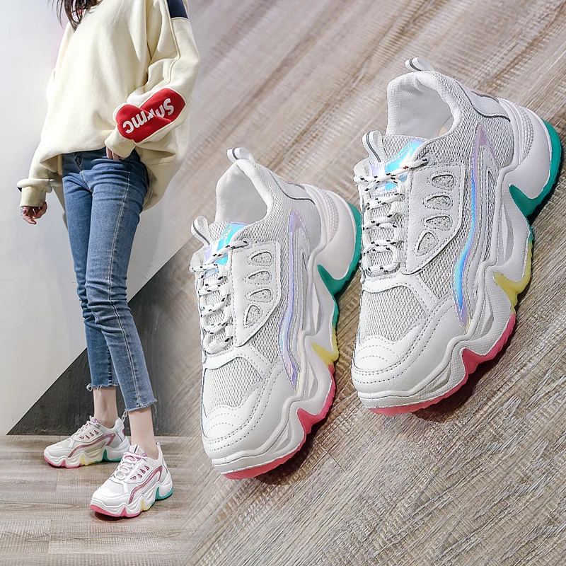 

Fashion Sneaker Shoe 2020 New Design Colored Women shoes For Young Students Stable heels Soft Comfortable Easily wear Sneakers