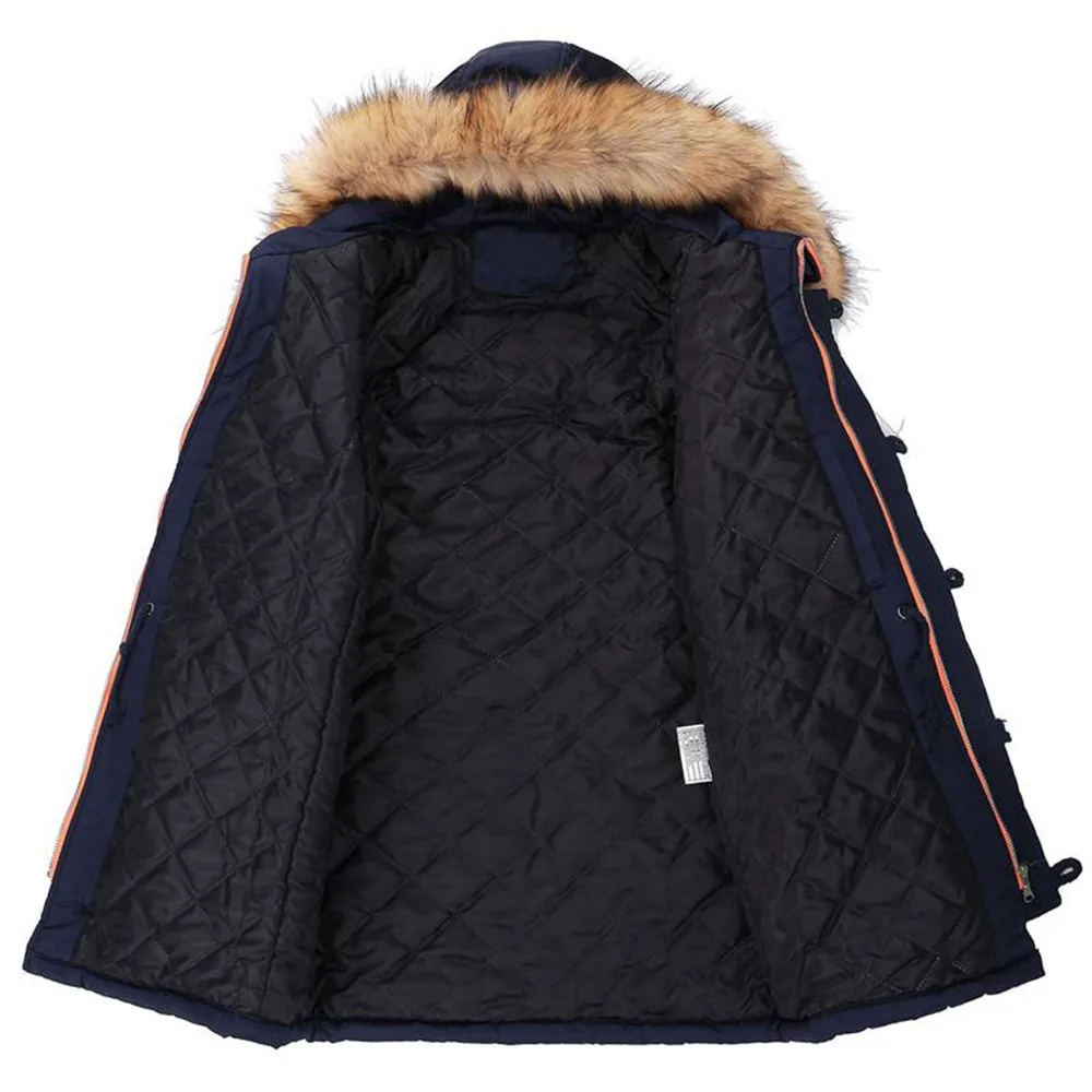 Новые зимние мужские Длинные парки с толстым капюшоном и меховым воротником