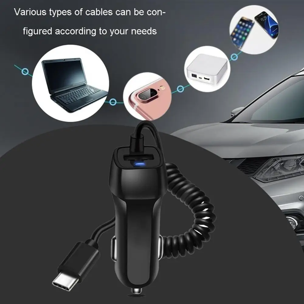 Универсальное автомобильное зарядное устройство с usb-кабелем, зарядное устройство для мобильного телефона для iphone, samsung, кабель Micro USB type C, быстрое автомобильное зарядное устройство для телефона