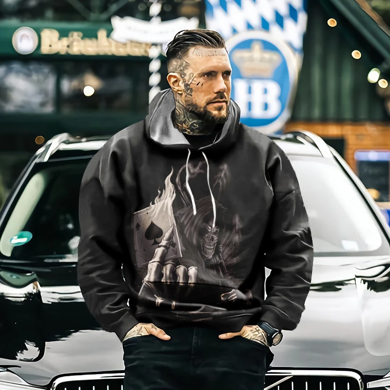 

Men's New Skull 3D Printed Hoodie with Horror Patterns Retro American Fashion Trend Long Sleeve Sweater Streetwear