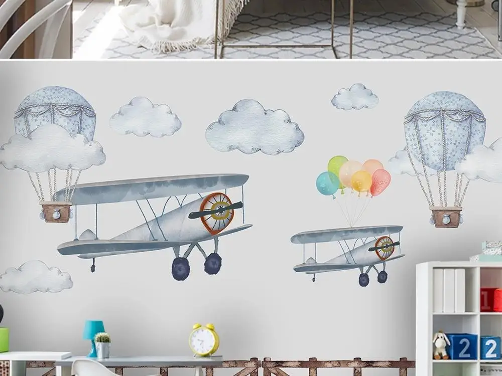 

New Custom 3D Large Mural Wallpaper minimalist hand drawn cartoon airplane balloon children's room TV Background living bedroom