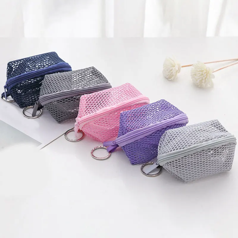 

Fashion Mini Women Zipper Coin Purse Small Storage Pouch Girls Kids Polyester Mesh Key Coin Bag Convenient 5 Colors Small Wallet