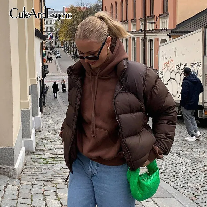 

Winter Y2K Brown Bubble Coats Warm Streetwear Zip Up Autumn Outwear Casual Basic Aesthetic Chic Fashion Jackets Cuteandpsycho