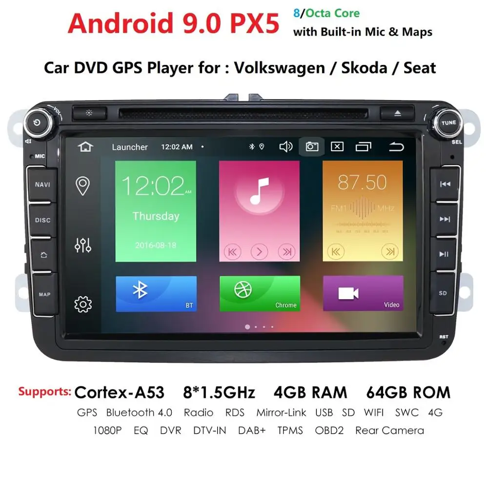 HIZPO 2din Android 9,0 Восьмиядерный 4 Гб ram автомобильный DVD для VW Passat CC Polo GOLF 5 6 Touran EOS T5 Sharan Jetta Tiguan gps Радио bt