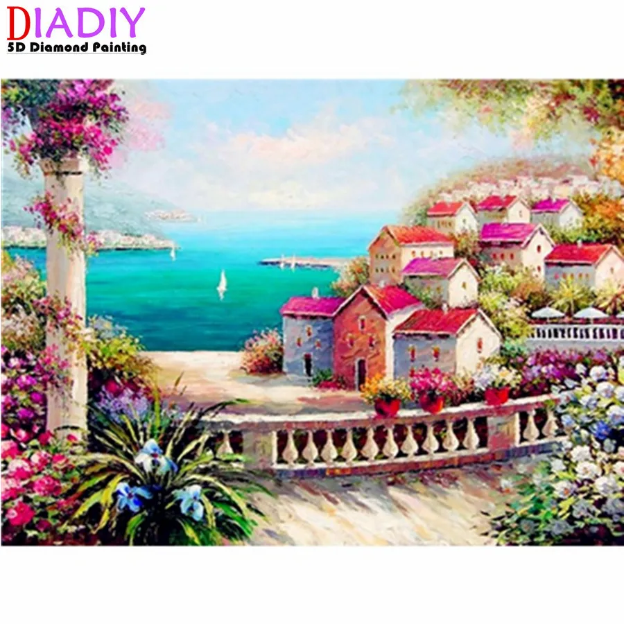 

5D Diamond Painting Sea Full Round Diamond Mosaic Landscape Diamond Embroidery Sale Spring Scenery Hobbies Crafts