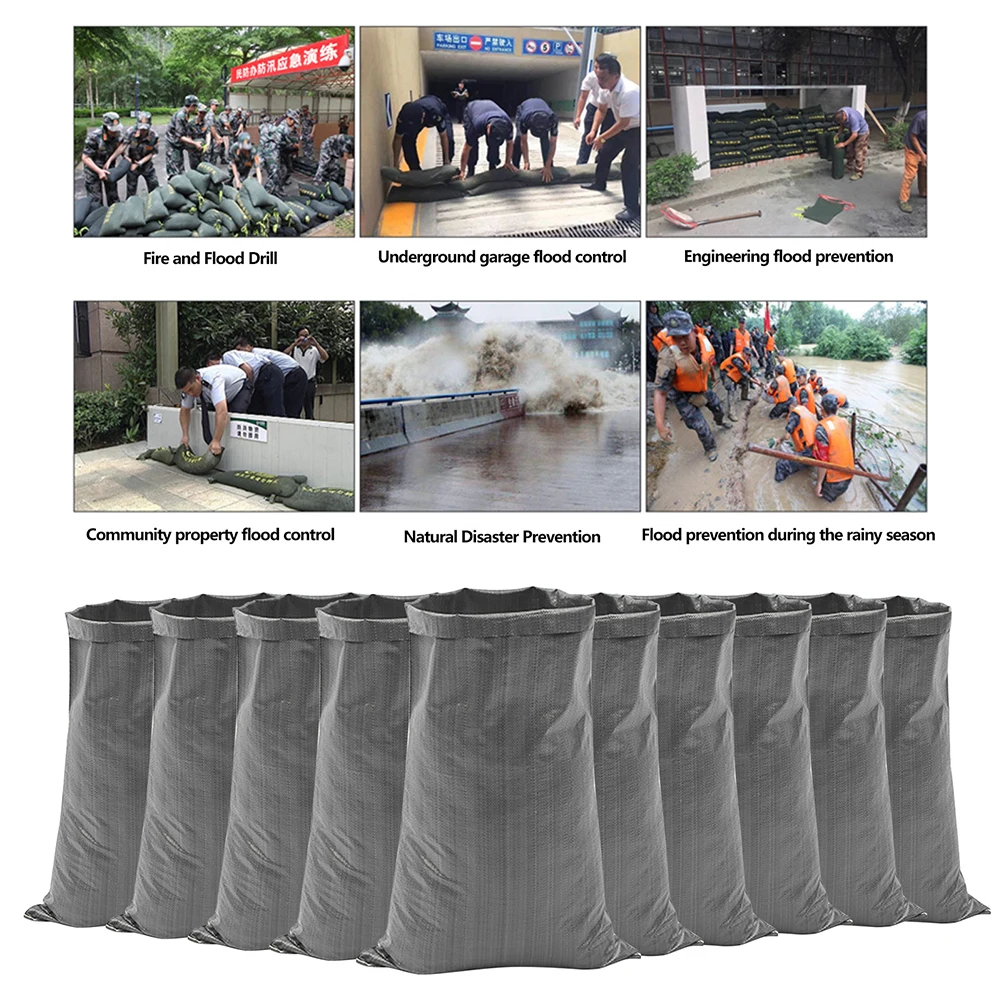 

10pcs Flood Sandbags PP Sandbag Flood Bag Thickened Flood Water Control Sand Bag Plastic UV Resistant Soil Sandbag flood control