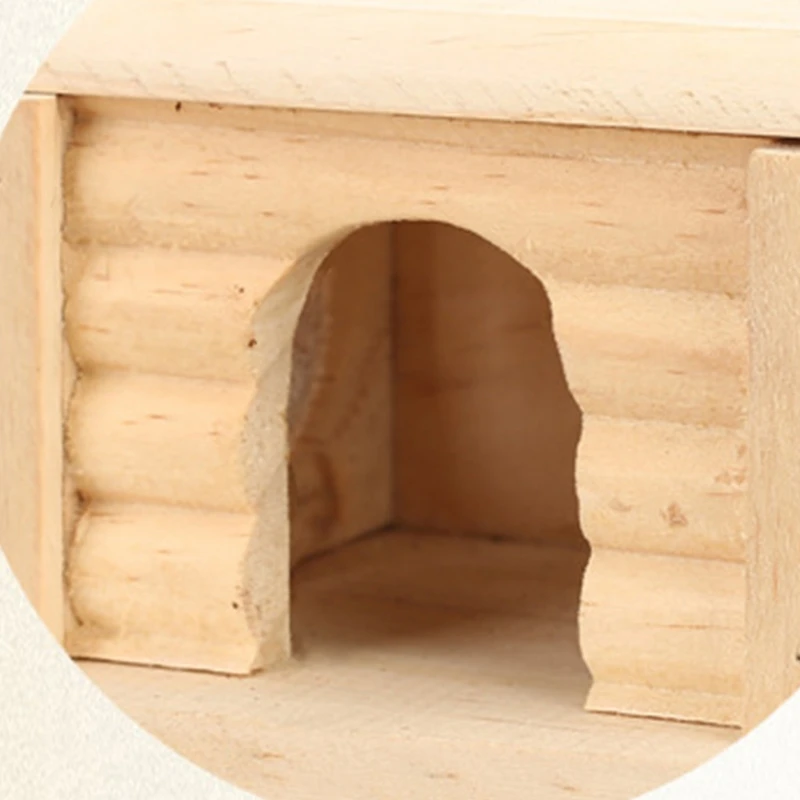 

Natural Wooden Hamster House for Mice Gerbil Small Animal Nest Flat Top Bedroom