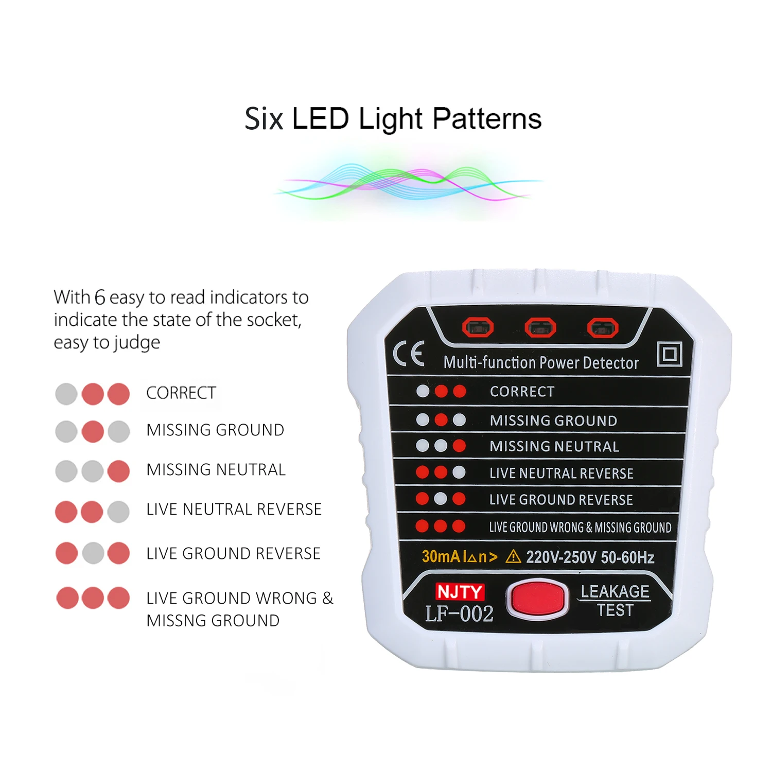 NJTY Advanced RCD Электрический тестер гнезда автоматический нейтральный провод в