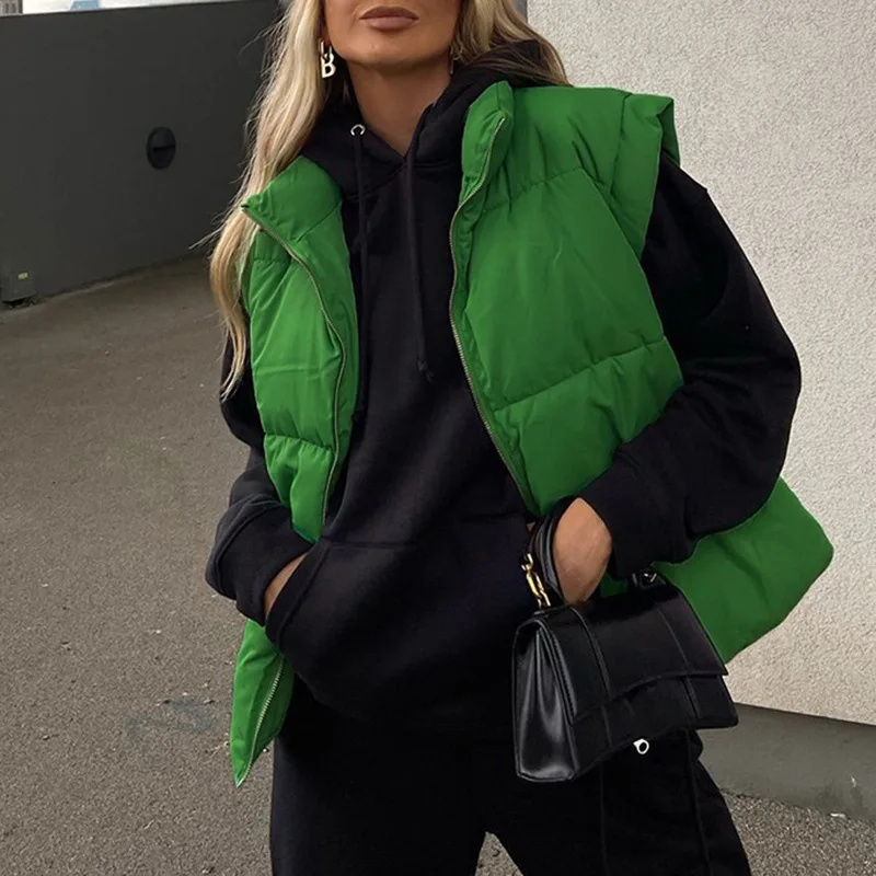 

Multicolor Sleeveless Cotton Jacket Women's 2021 Autumn and Winter Thickened Warm Cotton Jacket Vest Stand Collar Top Clothes