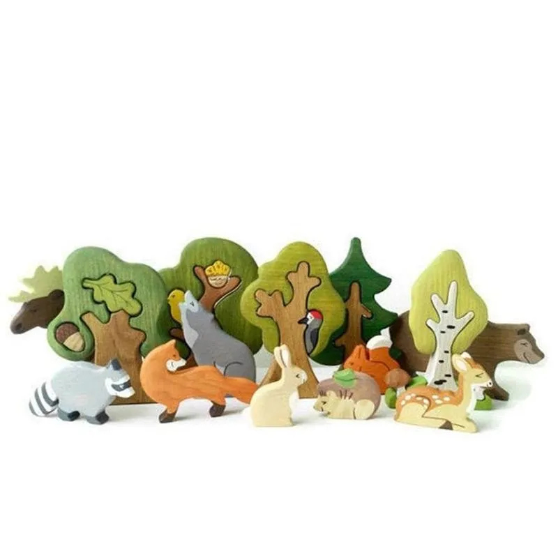 

Wooden Cartoon Animal Cute Toys Trees Nature Table Ornament Decor Funny Woodland Kindergarten Figurines Miniatures Crafts 2021