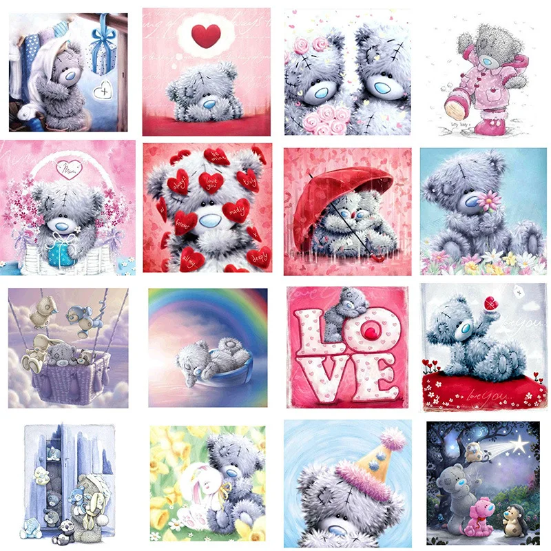 

Full Round Drill 5D DIY Diamond Painting Cartoon Lovely Teddy Bear Flower Doll Embroidery Mosaic Cross Stitch Home Decor Gift