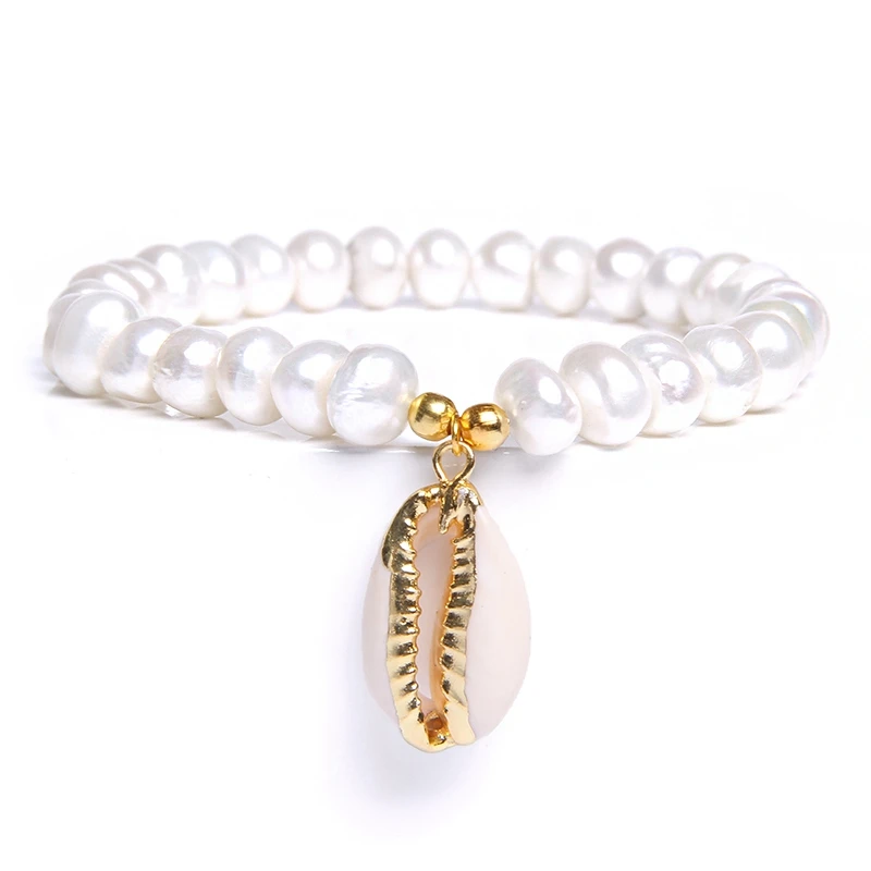 Boho Shell& пресноводный жемчуг браслет Seashell Cowry Shell Conch браслет для женщин ювелирные изделия мала-йога пляж - Окраска металла: 11