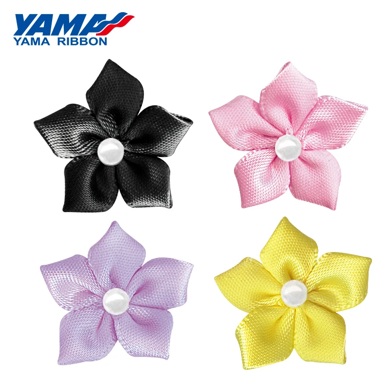 Цветочные атласные ленты YAMA с бусинами диаметр 26 мм ± 3 200 шт./пакет аппликации для