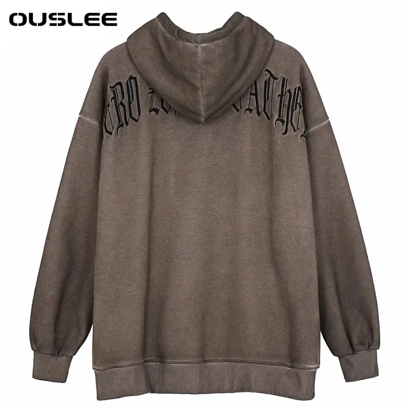 OUSLEE Autumn Women Hip Hop Streetwear Hooded Jacket Angel Dark Print Jacket Outwear Zipper Grunge Y2K Aesthetic Streetwear
