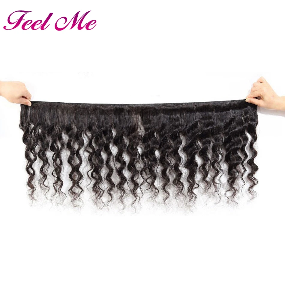 FEEL ME свободные волнистые пучки с закрытием перуанские человеческие волосы Remy 3