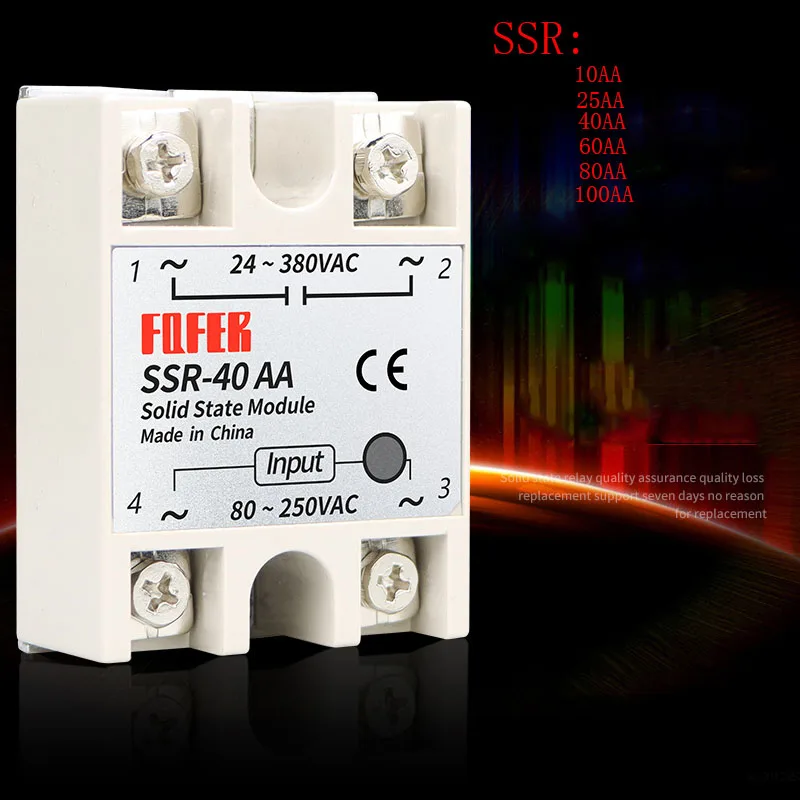 10A 25A 40A 60A AC Однофазное твердотельное реле постоянного тока SSR 10AA 25AA 40AA 60AA 80 250VAC 220 В