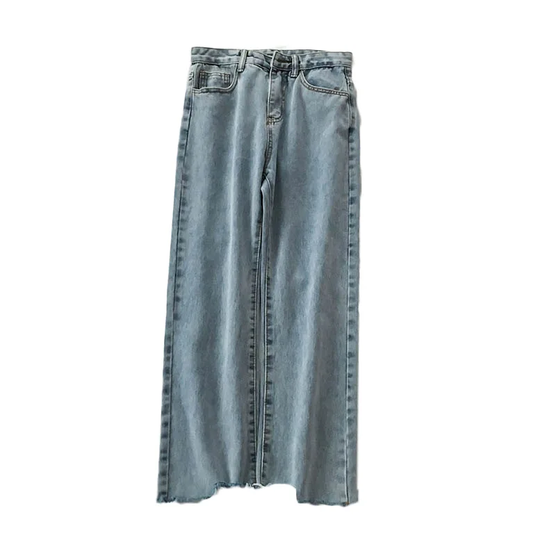 

Korean Style High Waist Jeans Women's Loose Straight Slimming Versatile 2021 New Wide Leg Trousers Light Color Daddy Pants