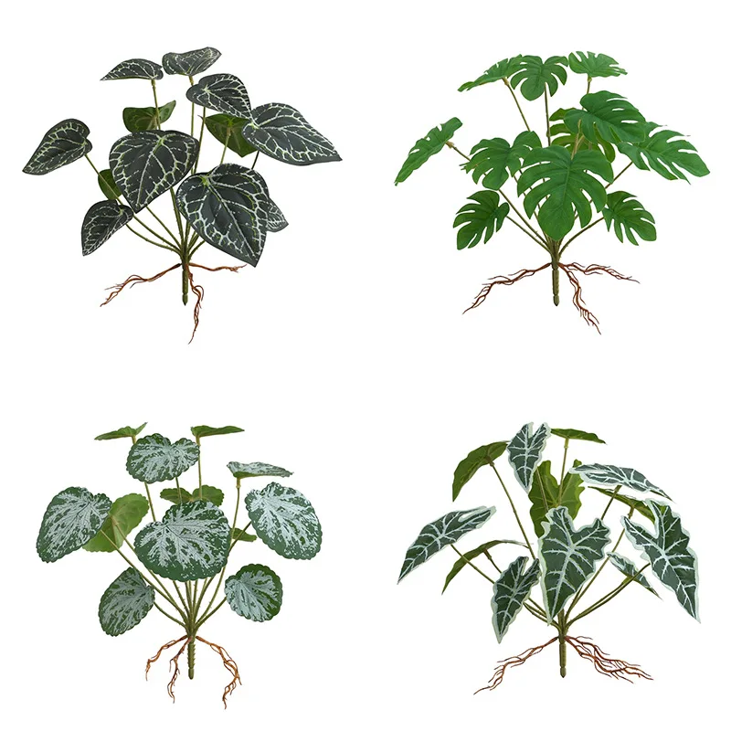 

6 Model Green Artificial Plants Begonia Leaves Turtle Leaf Living Room Tropical Decoration Without Vase Plastic Home Decor