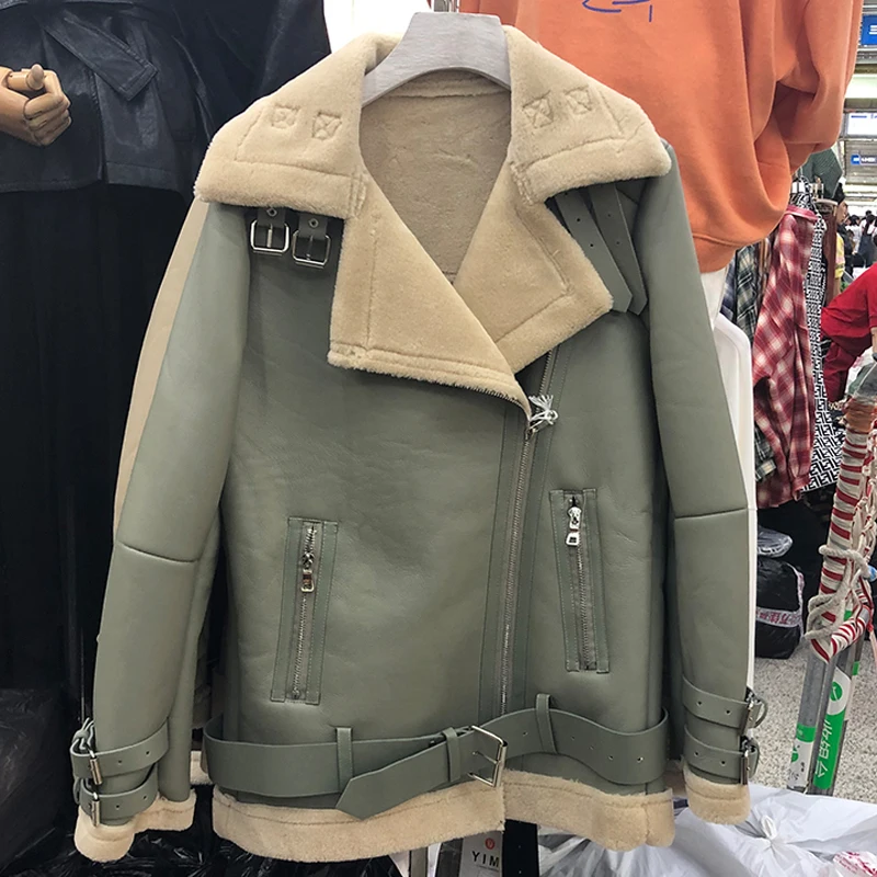 Винтажная женская меховая кожаная куртка и пальто Толстая теплая Автомобильная