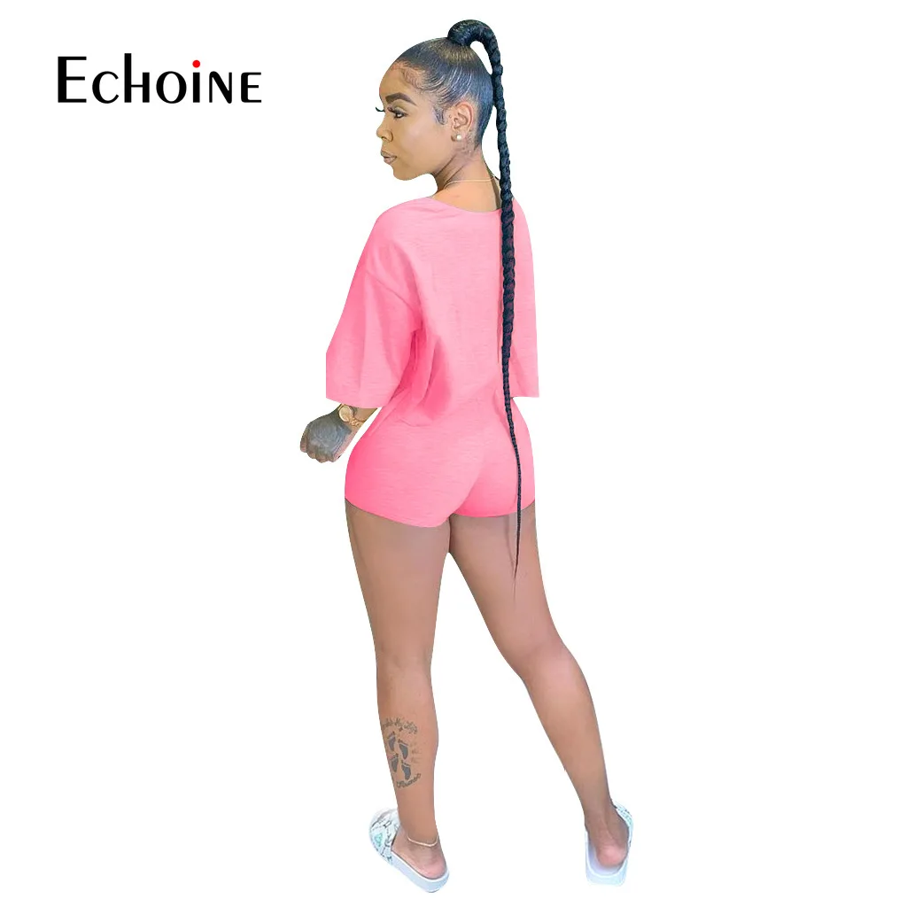 

Echoine 2020 Summer Solid Women Two Piece Set Sexy Fashion Casual club Tee Tops Shorts Suit Jogger Tracksuit Outfit Matching Set