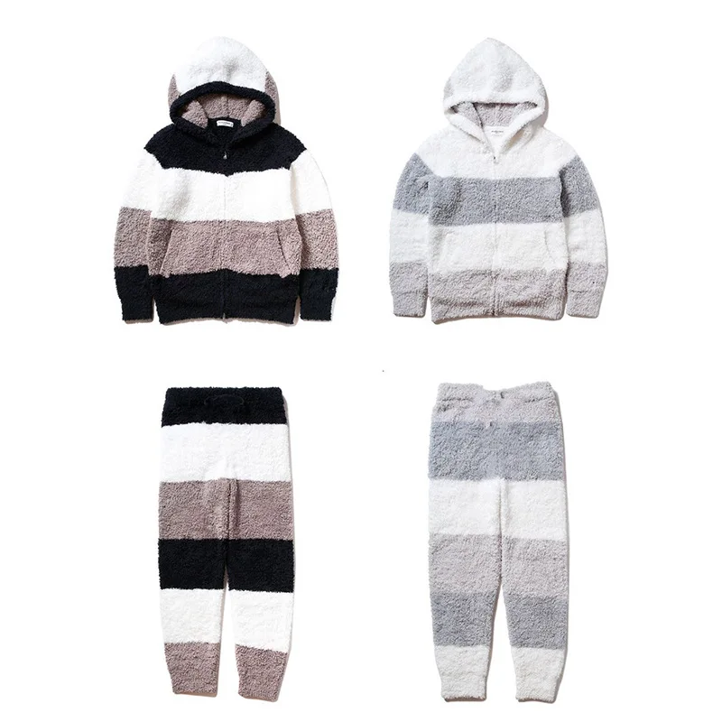 

Пижама Gelato Пике мужская осенне-зимняя двухсторонняя утепленная шапка из норки в полоску брюки на молнии с длинным рукавом домашняя одежда