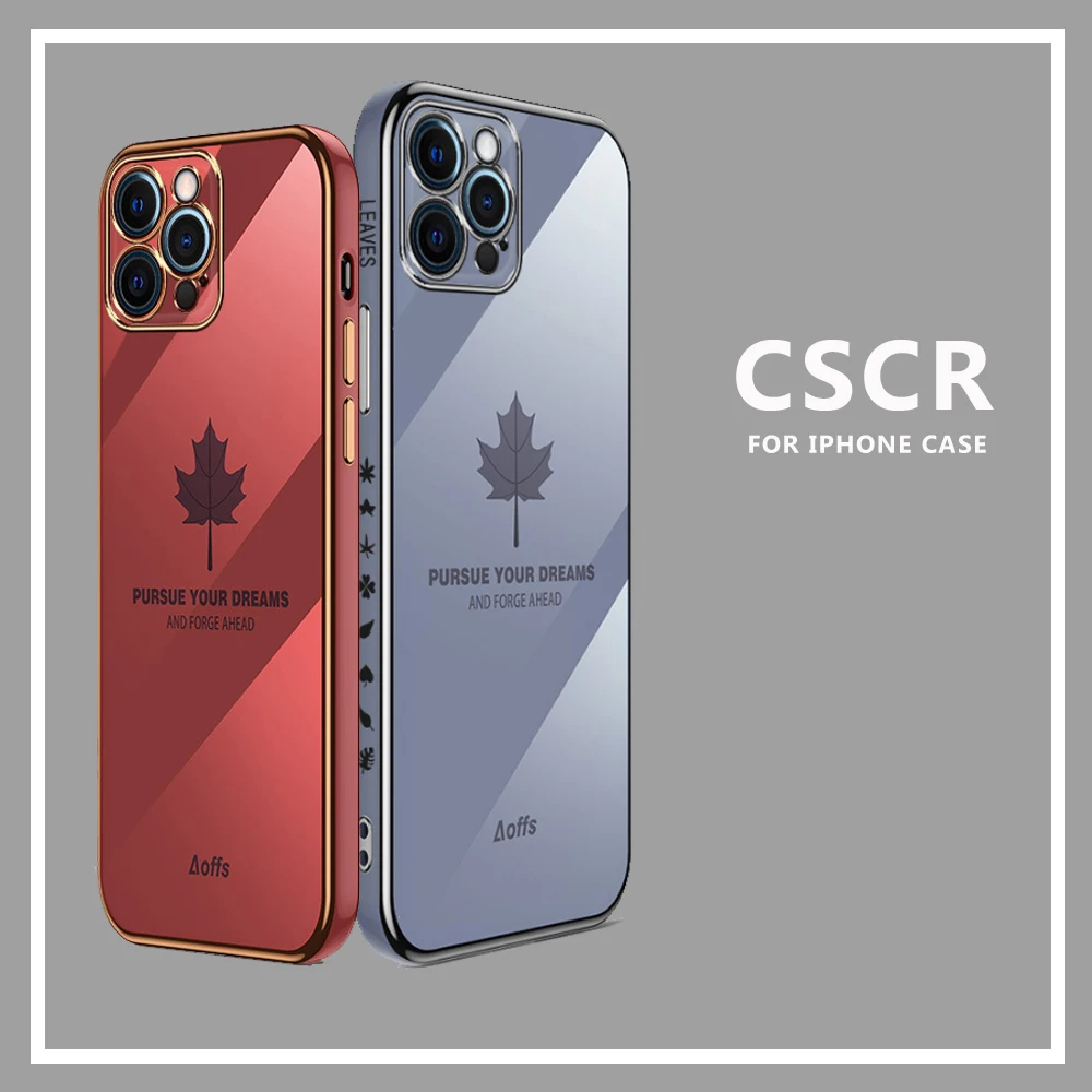 

Gold plating Case For iPhone 13 11 12 Pro Max 12Mini X XR XS MAX SE Electroplated Maple Leaf Cover For iPhone 11 7 8 Plus Cases