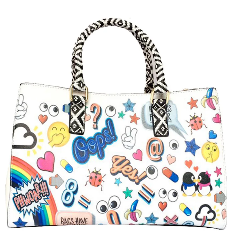 Новый женский пародия мультфильм печатных сумочка с граффити большой Ёмкость
