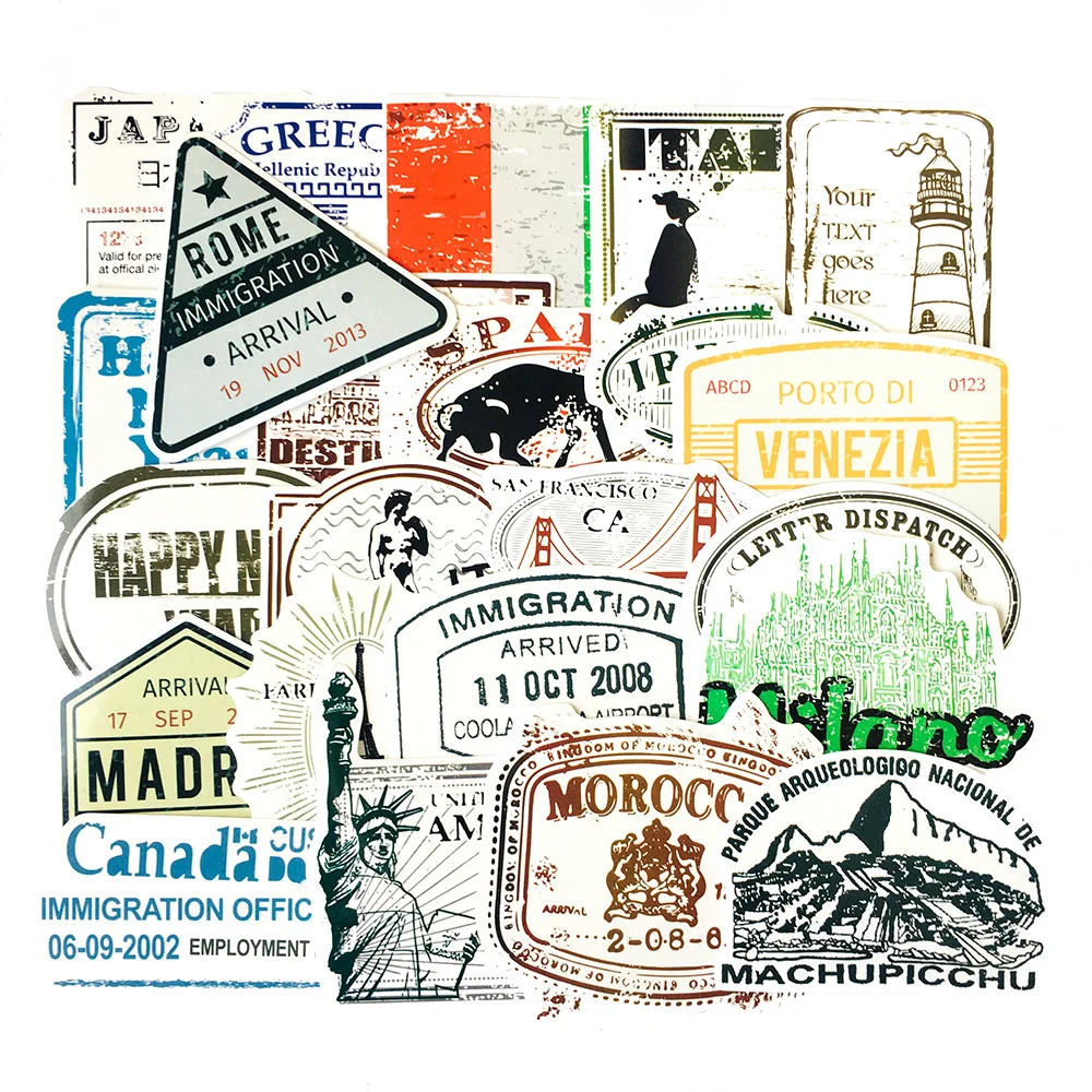 60 шт. путешествия печать Стикеры Ретро Винтаж место интереса СКЕЙТБОРД гитара