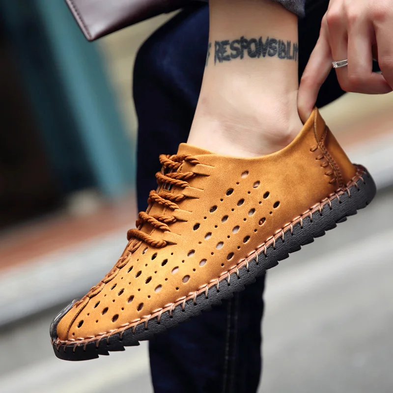 Туфли-оксфорды мужские с перфорацией кожаные дышащие на шнуровке Повседневная