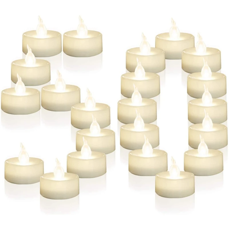 

Set Of 50 Warm White Flameless Flickering Tea Light Candles Battery Operated,Battery Life, Perfect For Party