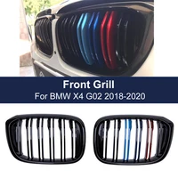 1pair car racing grille double slat line m color for bmw 3 4 x3 x4 g01 g02 g08 2018 2021 gloss black grill m style front grilles