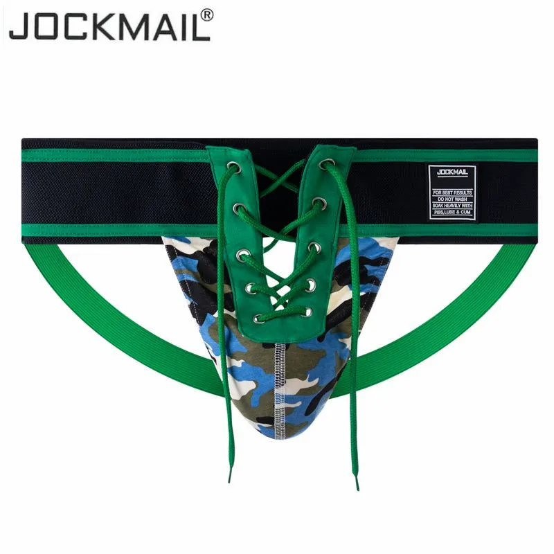 Стринги Jockmail мужские на завязках пикантное нижнее белье камуфляжный зеленый
