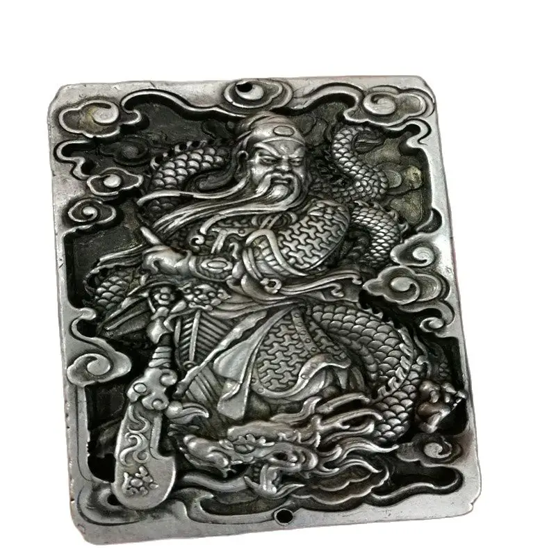 Китайский тибетский серебряный резной амулет подвеска с надписью Guangong бирка на