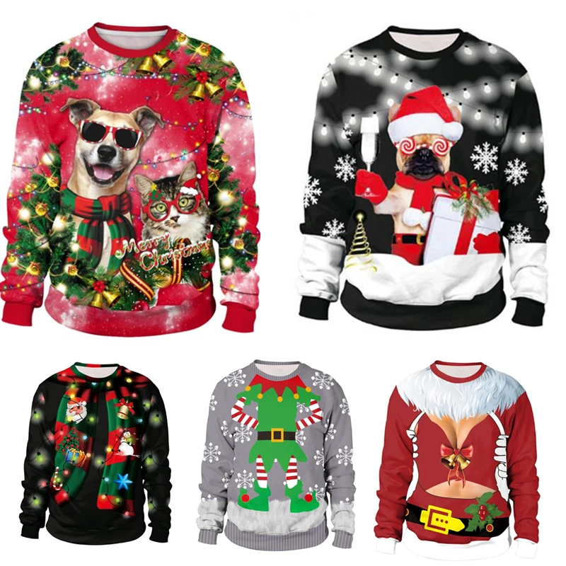 Рождественский свитер унисекс с объемным изображением деда мороза смешной