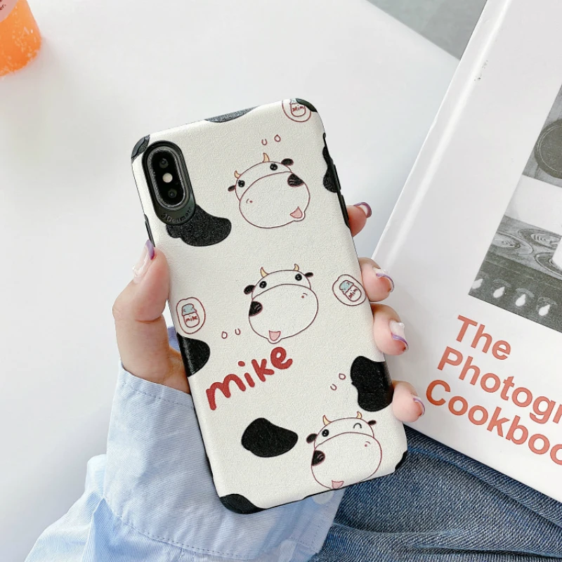 

Cute cartoon Cow milk tea matte white Phone Case For iPhone 11 Pro Max case soft cover for iPhone XS MAX XR X 6 6s 7 8 Plus Case