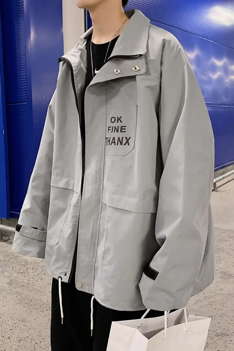 

2020 Spring And Autumn New Youth Popular Men's Loose Large Size Simple Letter Printing Tooling Jacket Fashion Casual Jacket Coat