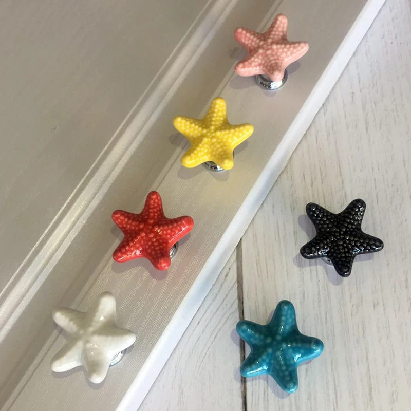 1 pc Cute Starfish / flower Butterfly Ceramic Knobs Dresser/ Drawer Pulls Handles Cupboard Knob Kids Cabinet Decor | Обустройство