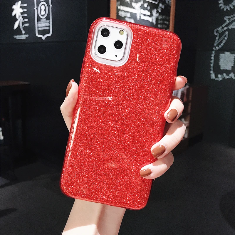 Red Shining Glitter Powder Phone Case For iPhone 14 Pro Max 13 12 Mini 11 X XR XS 7 8 Plus Luxury Fashion Soft Silicone Cover